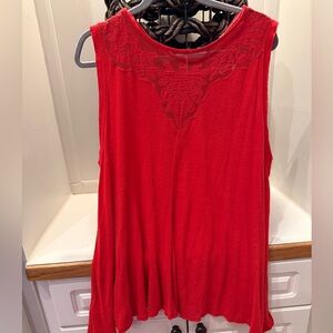 Intimately Free People Red Embroidered Swing Tank L
